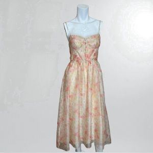 Floral Print Strapless Corset Midi Dress